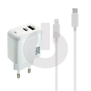 Зарядное устройство HOCO CS55A (3A х 2 USB-порта) с кабелем Type C - Lightning белое фото