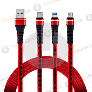 Кабель USB - Lightning/ Micro/ Type-C в оплетке (1м х 3 в 1 плоский) АКЦИЯ фото