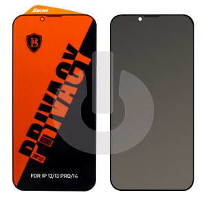Стекло защитное для iPhone 13/ 13 Pro/ 14/ 16e Bacas черное антишпион фото